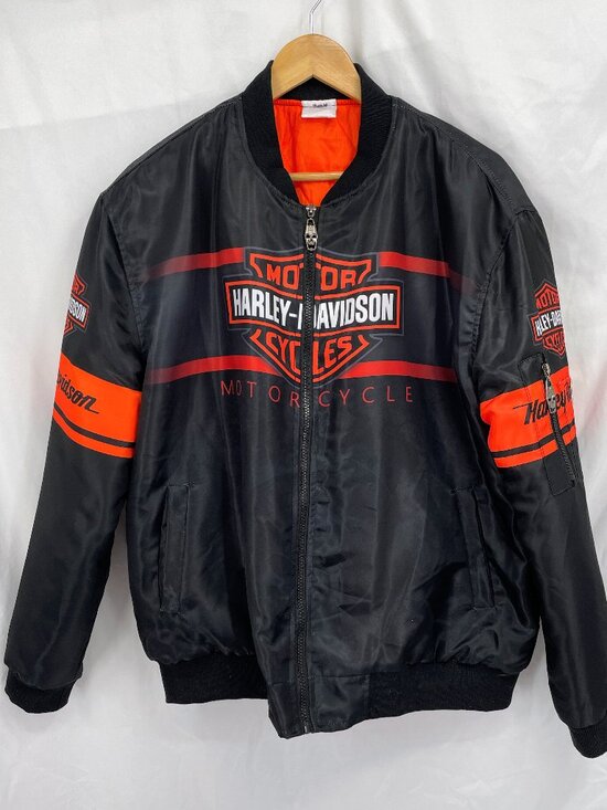 Harley-Davidson Other - Harley-Davidson Men's Black & Orange Skull Back Bomber Jacket